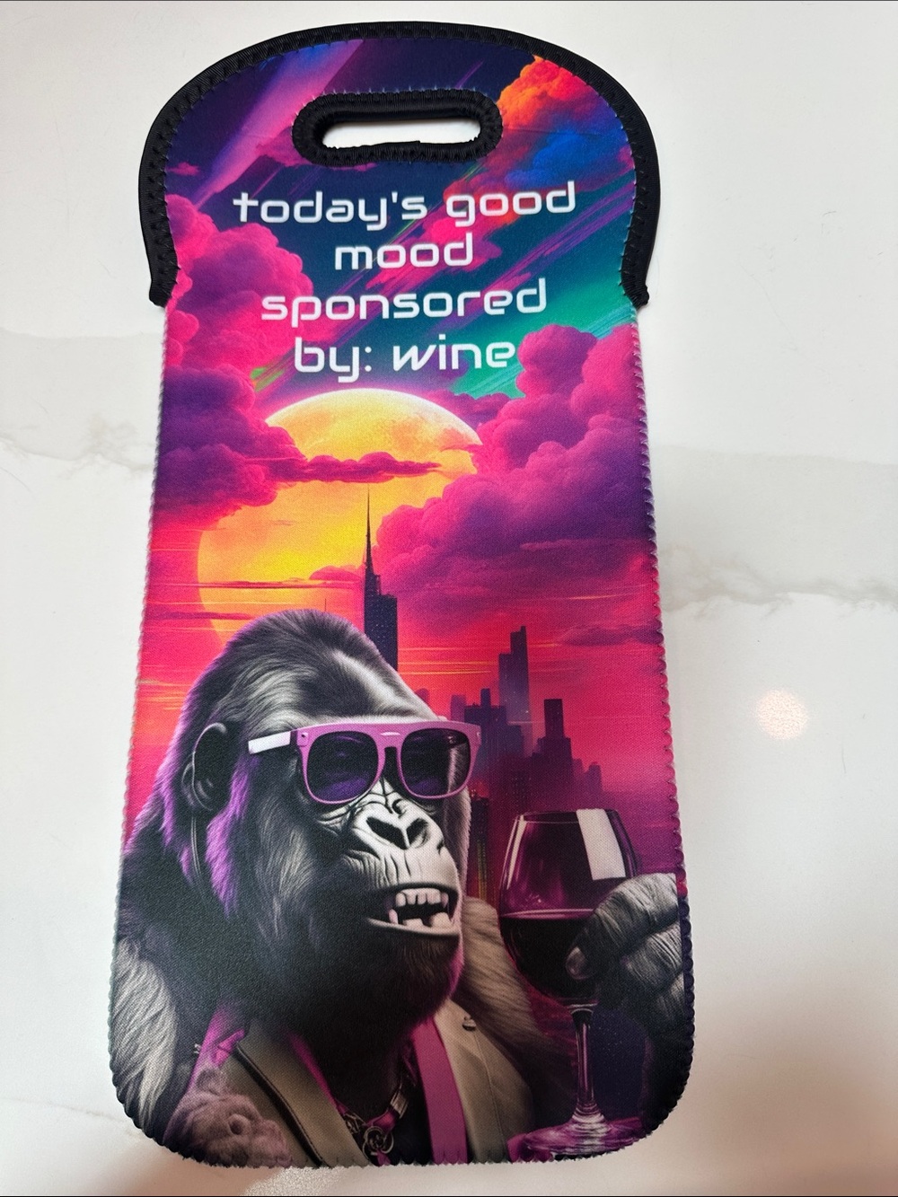 Wine Bottle Tote - Today's Good Mood Design in Pink and Purple
